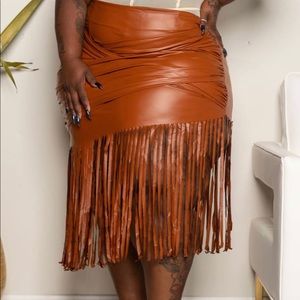 Cognac Faux Leather asymmetrical skirt
